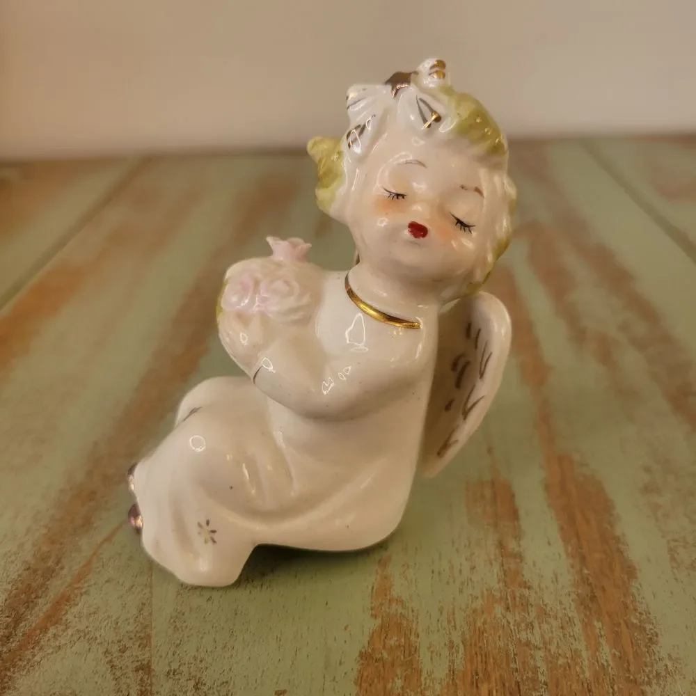 Ceramic Angel Figurine with Flowers